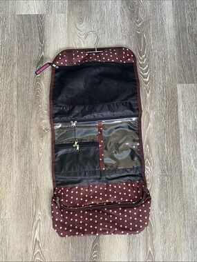 Polka Dot Hanging Travel Organizer Bag - Brown/Pink